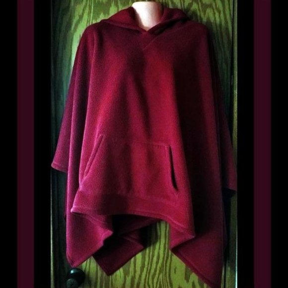 Denim&Co Jackets & Blazers - Vintage Denim & Co. Warm Red Hooded Poncho Blanket with hand warmer pocket